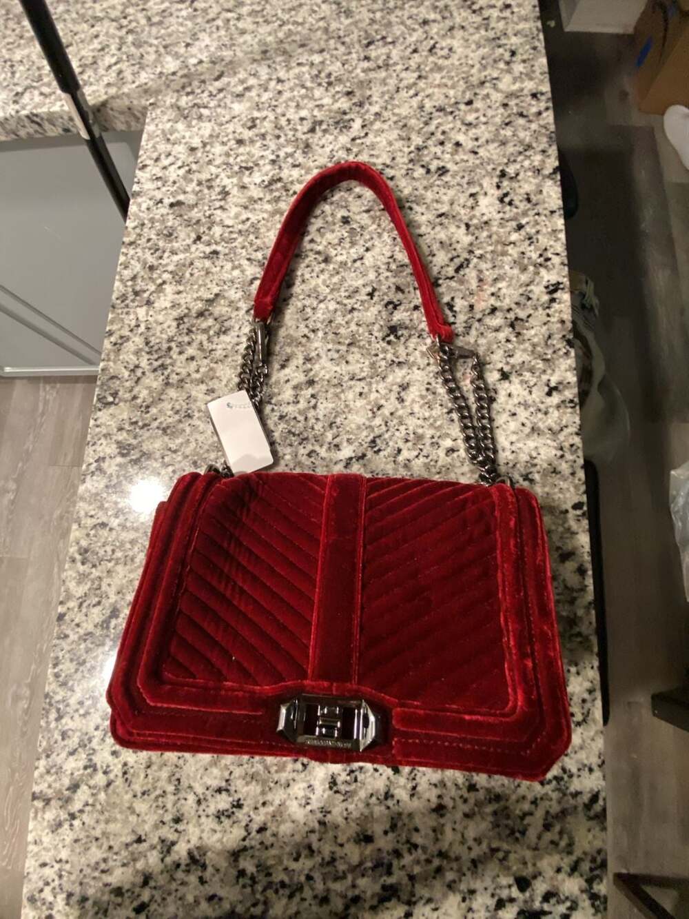 Rebecca Minkoff Red Velvet Chevron Love Crossbody Shoulder Bag
